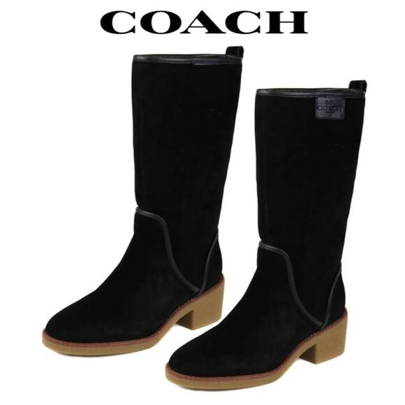 COACH suede + shearling cold-weather Palmer boots, black, 8.5 NWOT - Picture 1 of 6